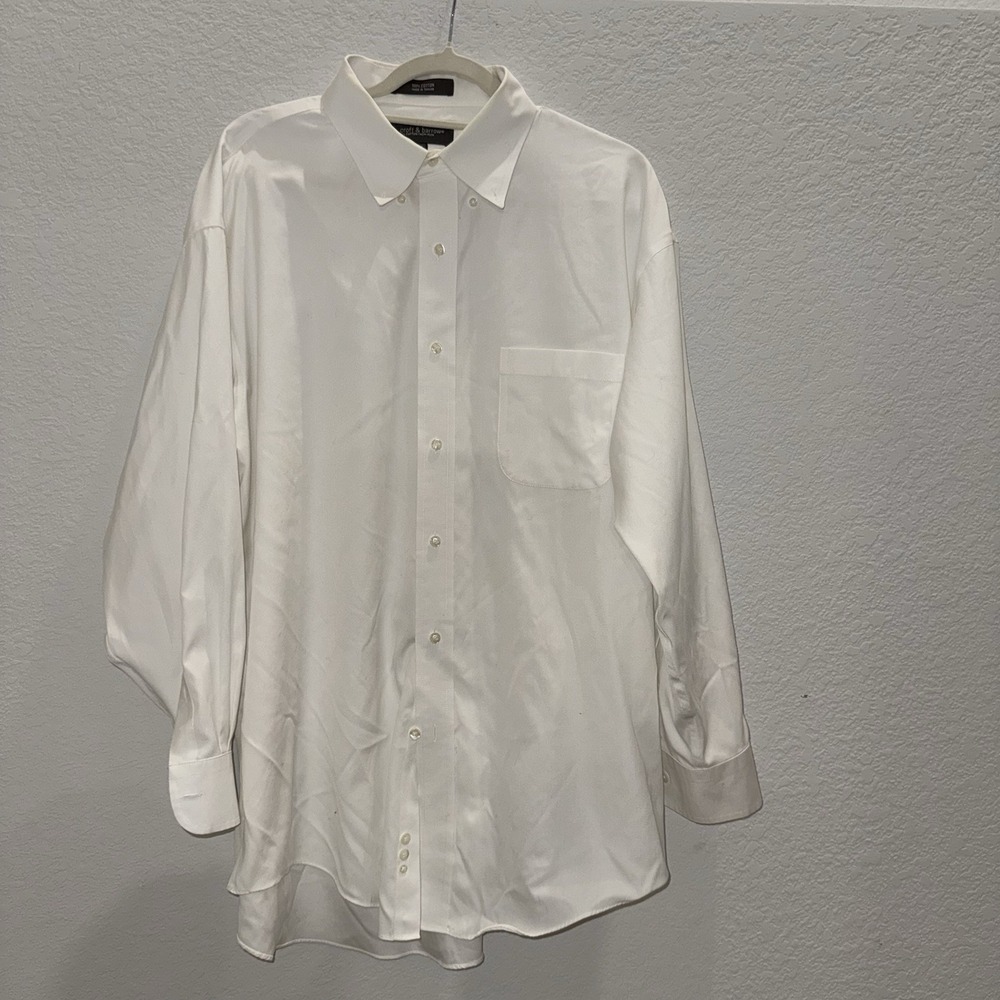 Croft & Barrow Non-Iron All Cotton White Solid Dress‎ Shirt 17.5 32/33 Office